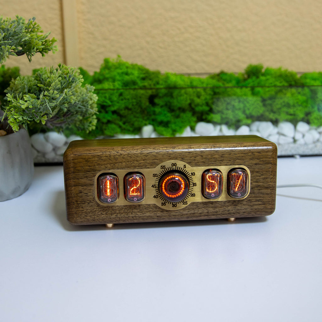Handmade IN-12 nixie tube clock Pulsar with Decatron and orange glow in a wooden case - view 5